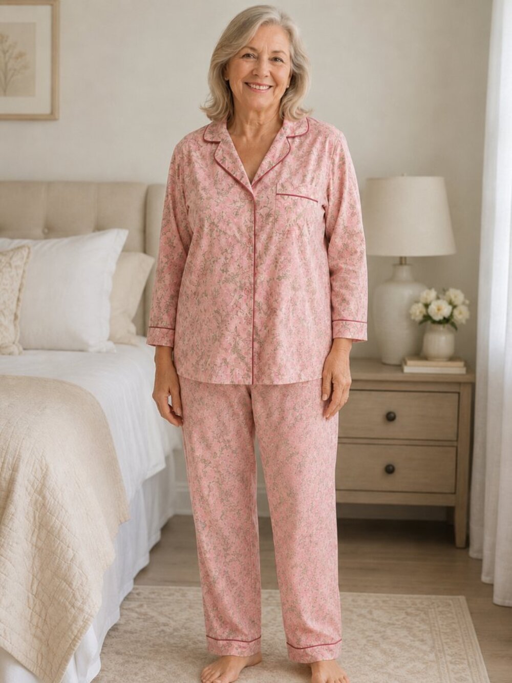 BedHead Pajama Set Pink Floral Cotton Button Front Sleepwear Size S